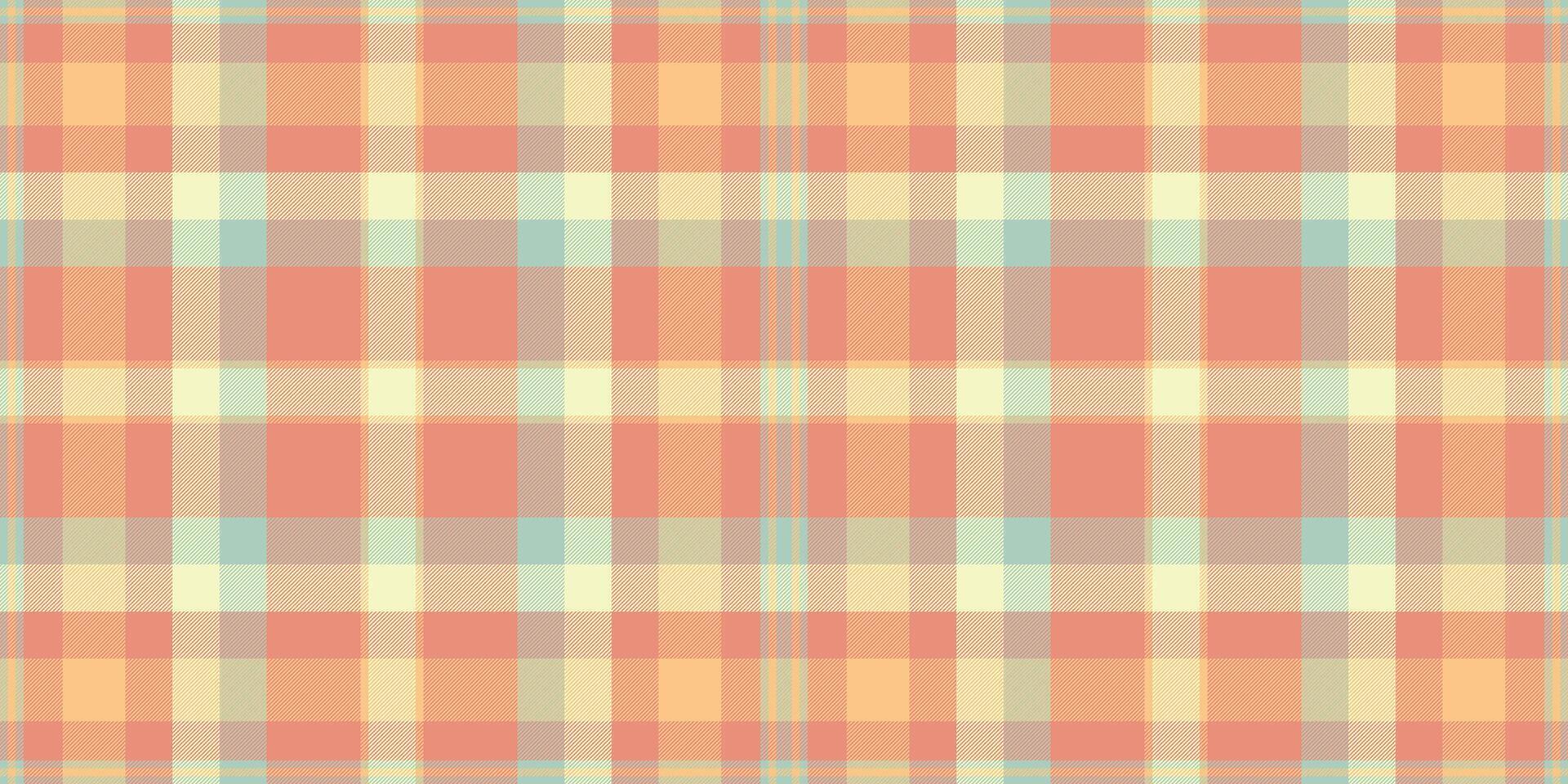Soft, pastel plaid pattern in peach, cream, and teal. Perfect for textile design, backgrounds, or website templates. Evokes feelings of warmth, comfort, and gentle style. vector