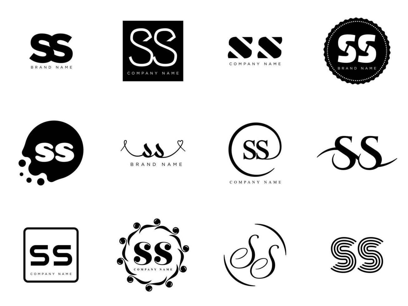 SS logo company template. Letter s and s logotype. Set different classic serif lettering and modern bold text with design elements. Initial font typography. vector