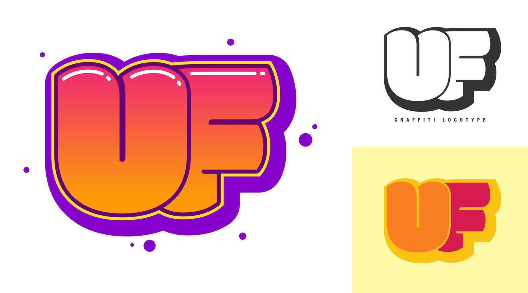 UF logo design for festival or party. Initial letter u and f in graffiti style. Creative modern lettering company name of font typography. Kids trendy logotype or identity. vector