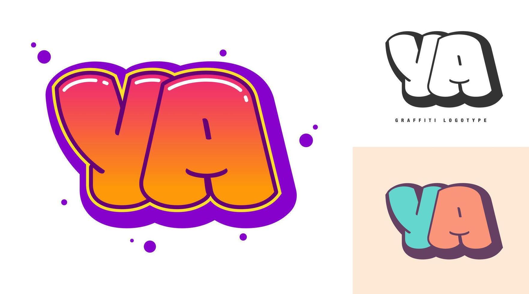 YA logo design for festival party. Initial letter y and a in graffiti style. Creative modern lettering company name of font typography. Kids trendy logotype or identity. vector