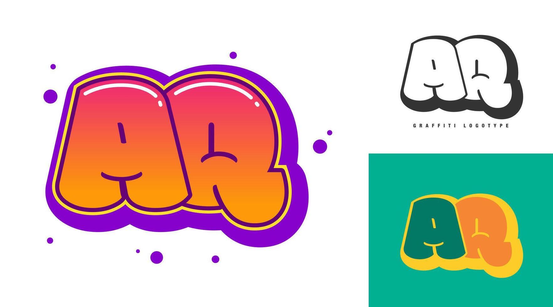 AQ logo design for festival or party. Initial letter a and q in graffiti style. Creative modern lettering company name of font typography. Kids trendy logotype or identity. vector