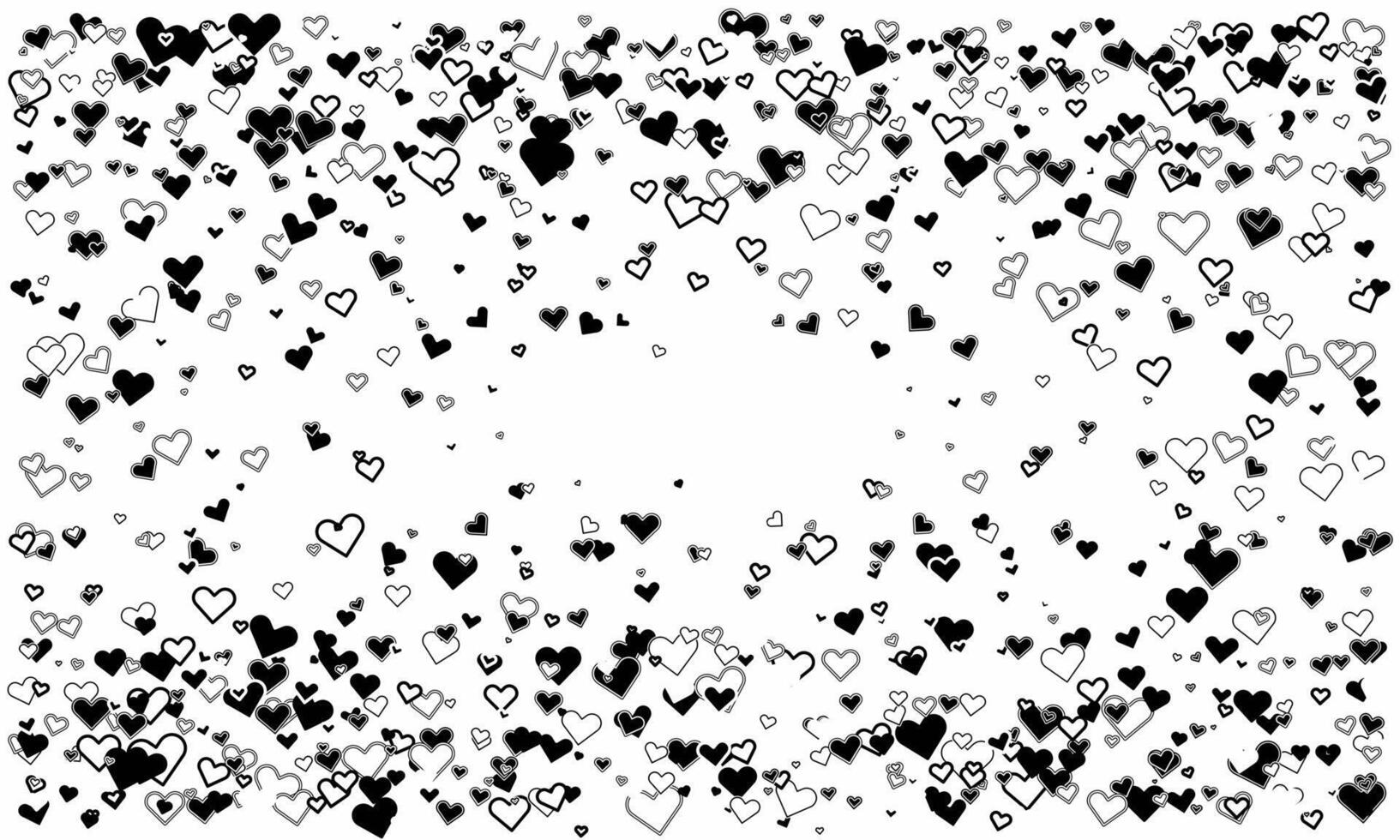 Romantic black and white heart confetti bursts from the edges, leaving a central, blank space perfect for text or images. vector