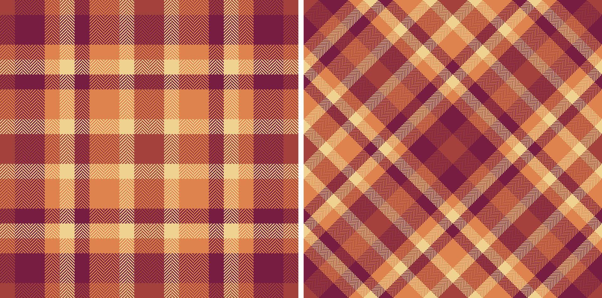 Two autumnal plaid patterns a classic horizontal and a diagonal design in warm earthy tones. Perfect for fallthemed projects, textile designs, or backgrounds needing a rustic yet stylish feel. vector