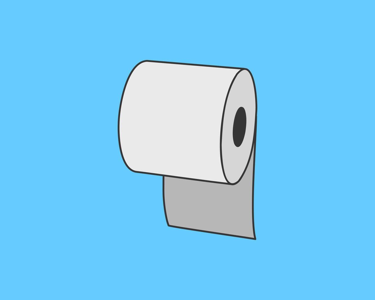 Simple, clean illustration of a toilet paper roll against a light blue background. Perfect for website icons, app design, or hygienerelated infographics. vector