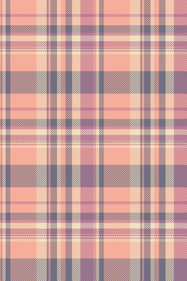 Elegant pastel plaid pattern in peach, mauve, and gray. Perfect for fashion, textile, and design projects. Subtle texture and soft color palette evoke feelings of warmth and comfort. vector