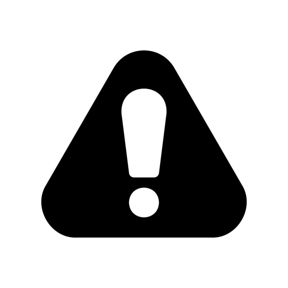 Solid black triangular warning sign containing an exclamation mark symbol for alerts notification vector