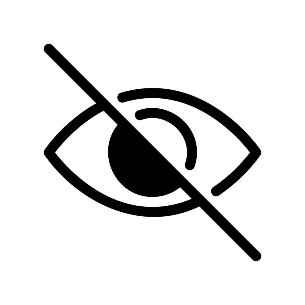 Eye icon crossed out with a bold diagonal line signifying invisibility vector
