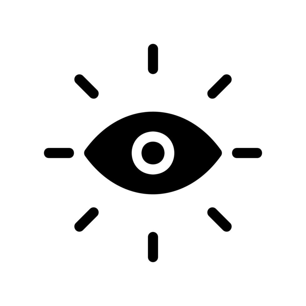 Eye icon with radiating lines indicating visibility or currently viewable content vector