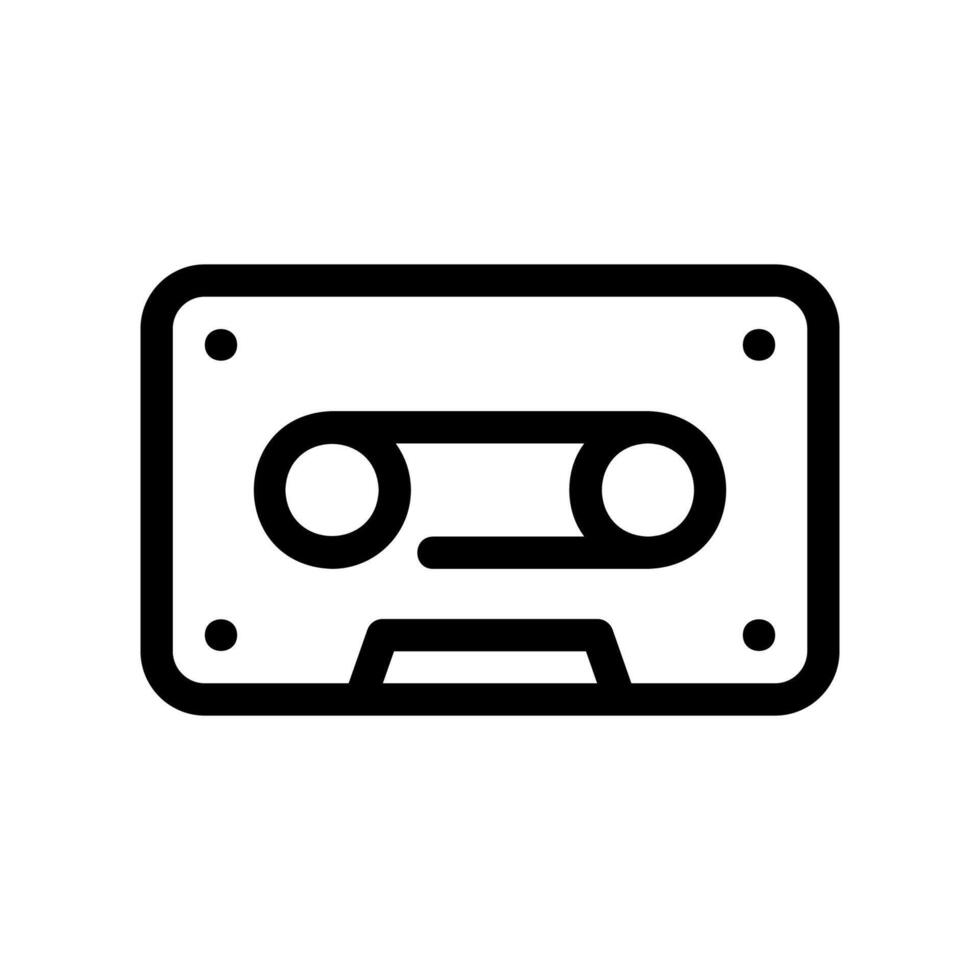 Minimalist line art representing a classic analog magnetic tape audio cassette vector