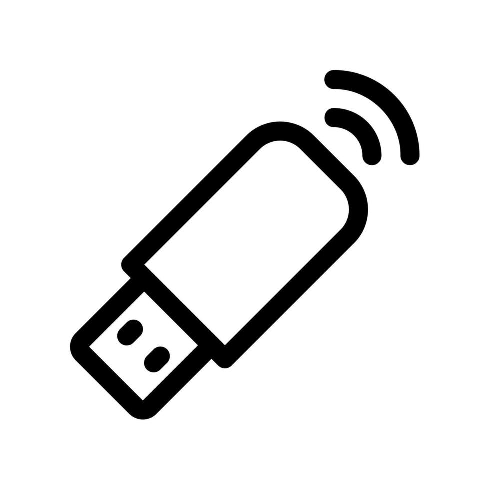 Line icon representing a wireless universal serial bus adapter or drive with signal waves vector