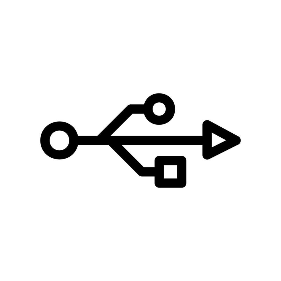 Line icon representing the standard universal serial bus symbol indicating connection and data flow vector