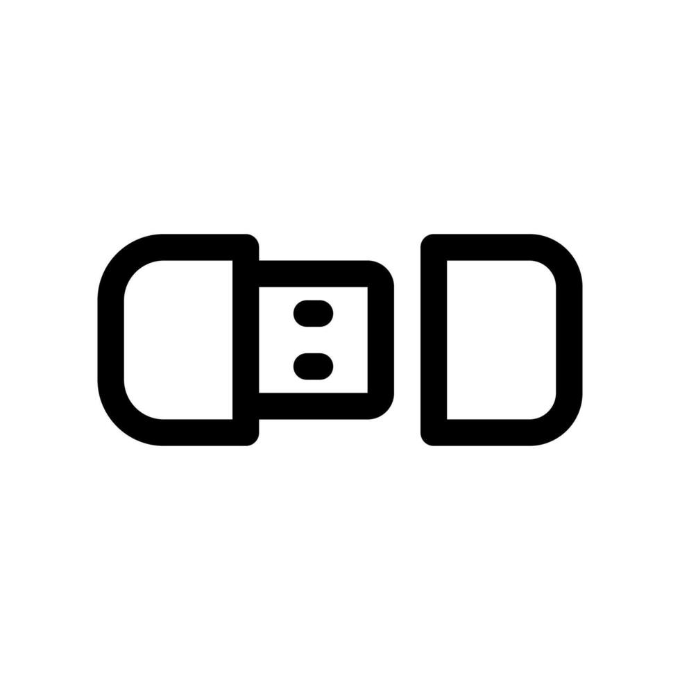 Line icon showing a universal serial bus flash storage drive presented in a horizontal orientation vector