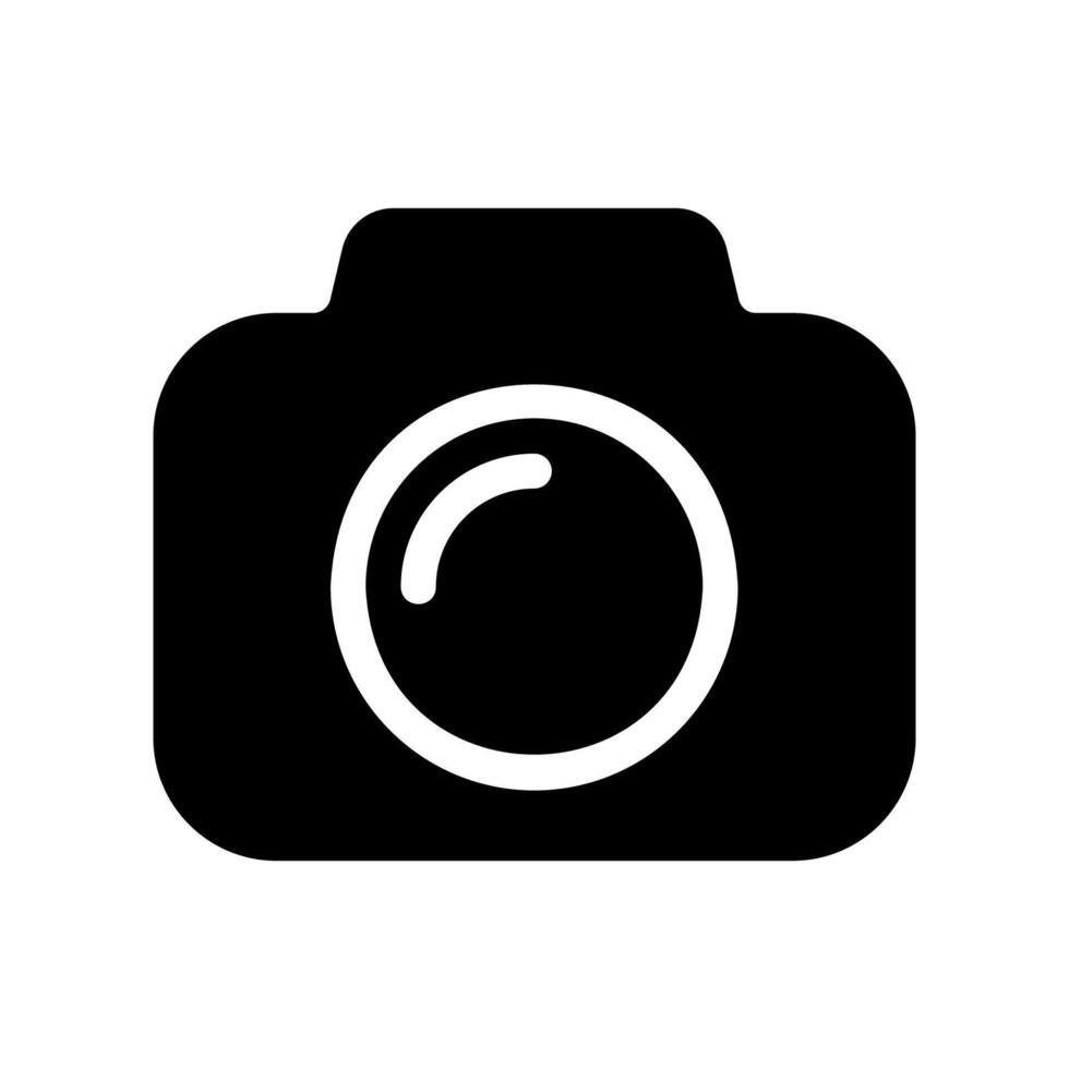 Solid simple camera icon representing photography, picture taking, or gallery vector