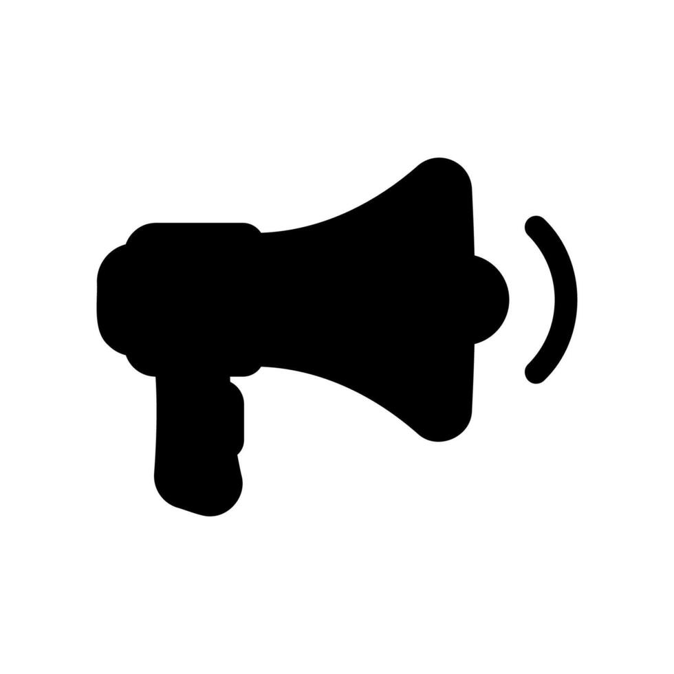 Solid megaphone emitting sound waves icon for active announcement or alert vector