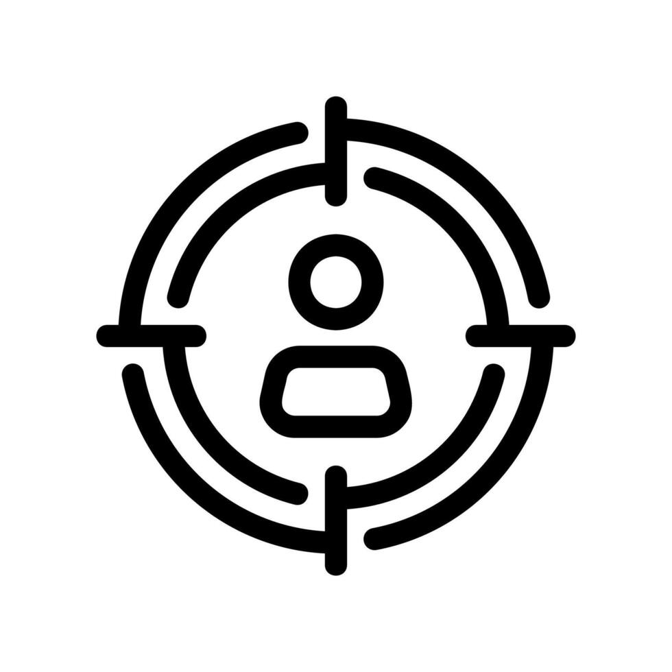Outline user icon centered in target scope representing audience targeting strategy vector
