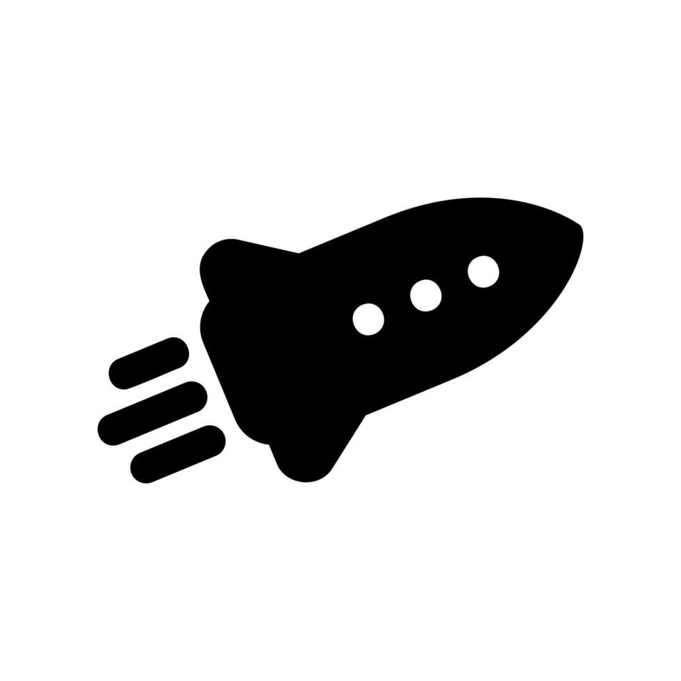 Rocket ship launching glyph icon symbolizing speed, progress, or startup boost vector