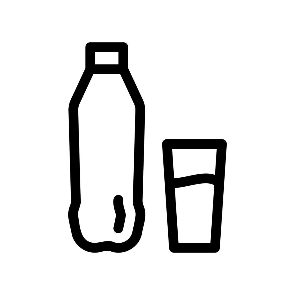 Outline beverage bottle beside drinking glass representing serving liquid refreshment pouring clearly concept vector