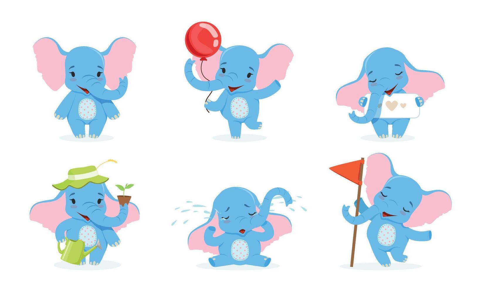 Cute Elephant Cartoon Character Collection, Adorable Baby Animal in Different Situations Illustration vector