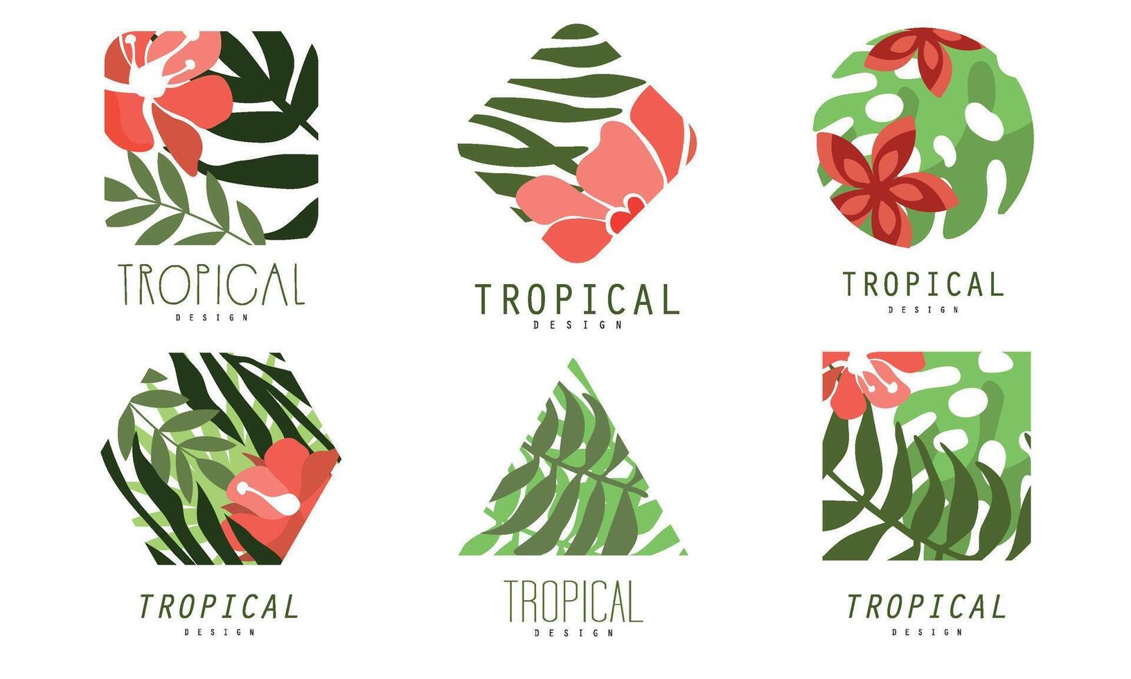 Geometric Tropical Logo Design Collection with Exotic Leaves and Flowers vector