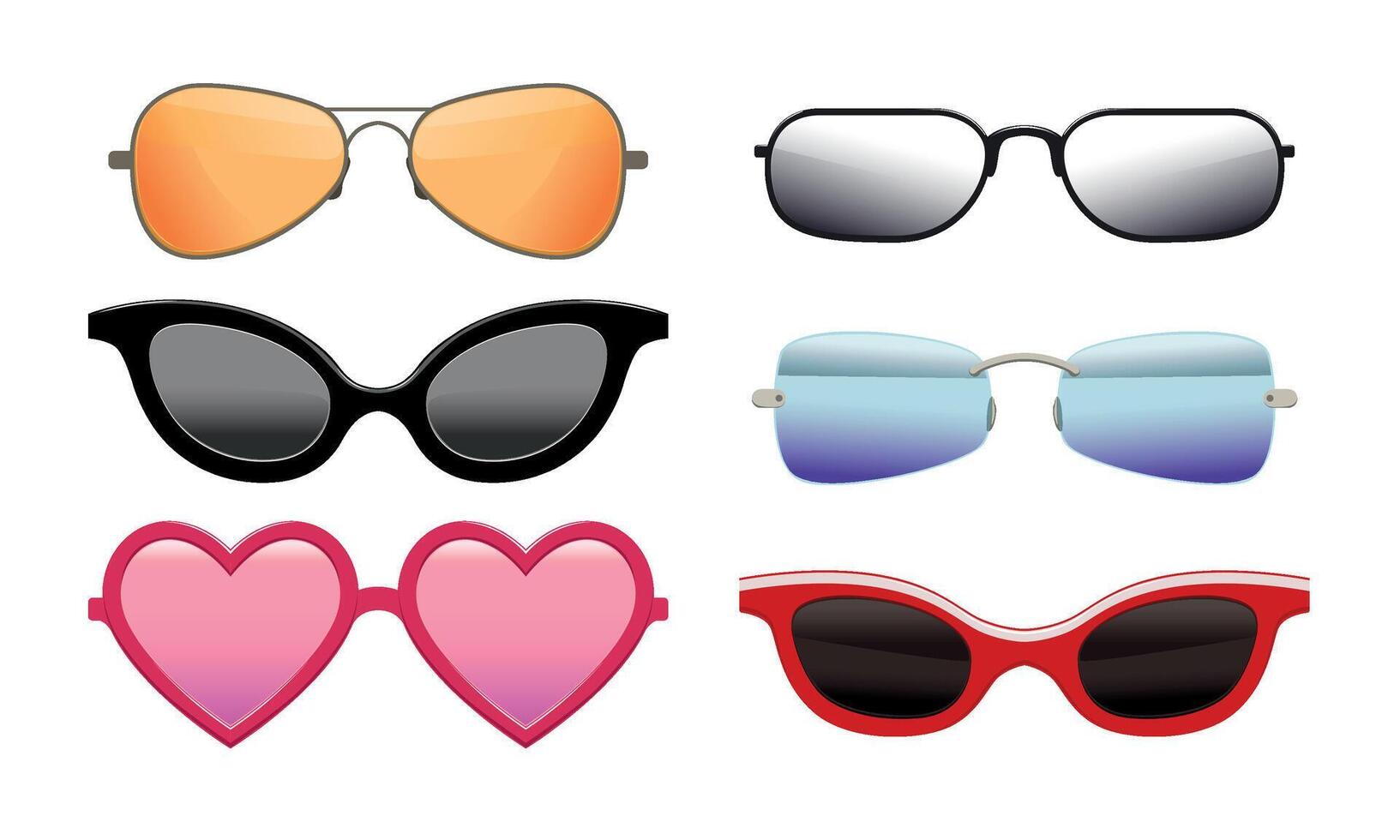Collection of Colorful Sunglasses of Different Shapes, Modern and Retro Eyeglasses Illustration vector
