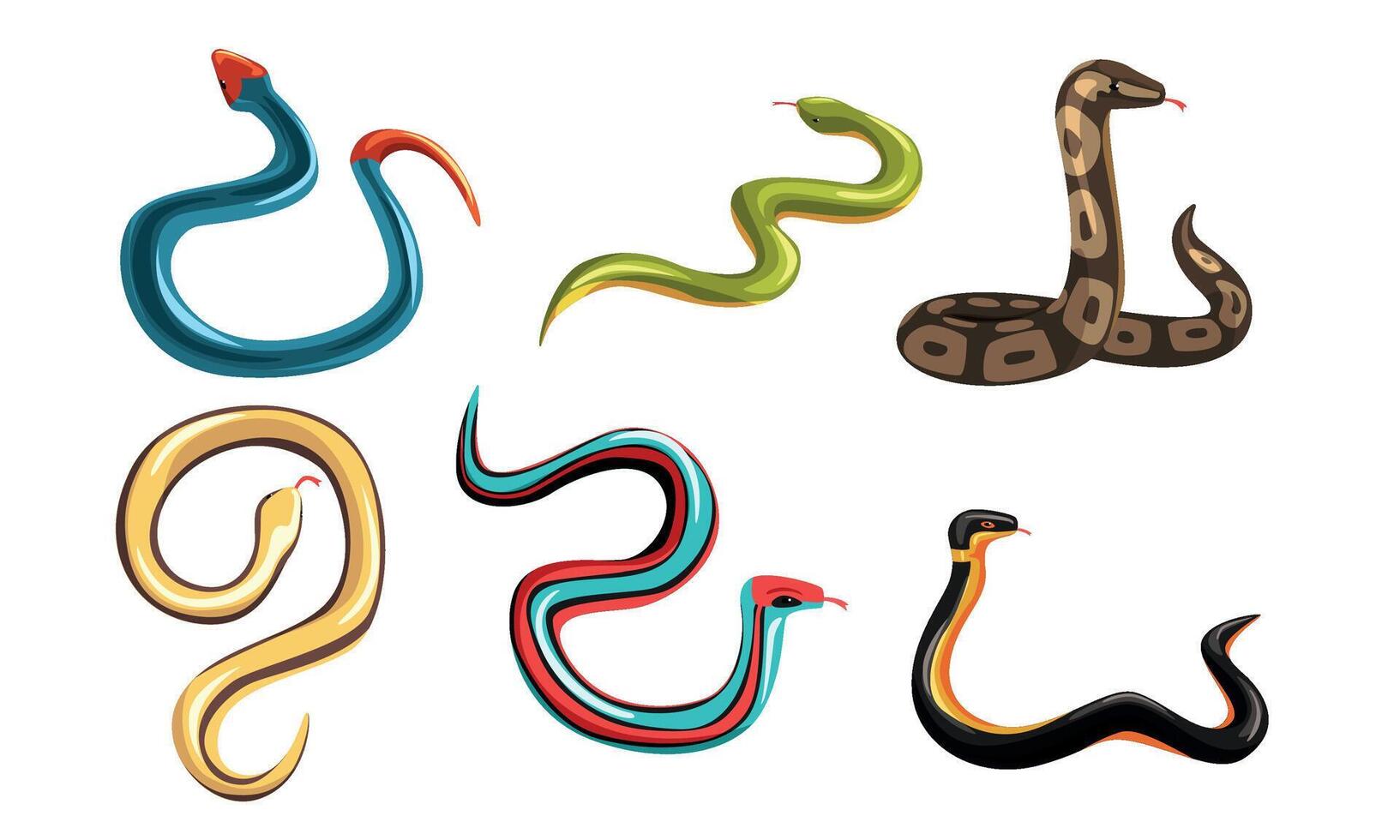 Collection of Snakes, Venomous Snake Creatures of Different Colors Illustration vector