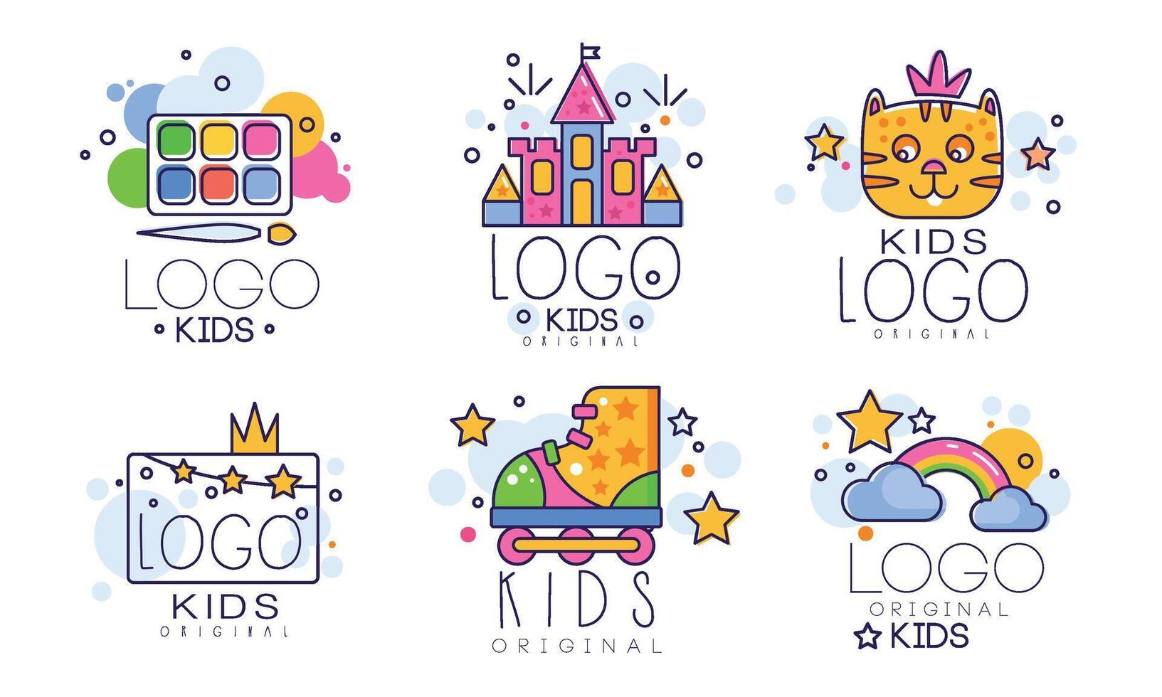 Kids Original Logo Design Collection, Children Education Club, Playground, Zone, Arts Design Element Illustration vector