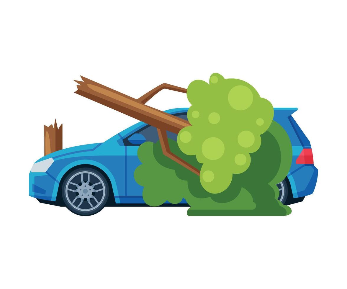 Car Crash with Tree, Road Accident Flat Illustration vector