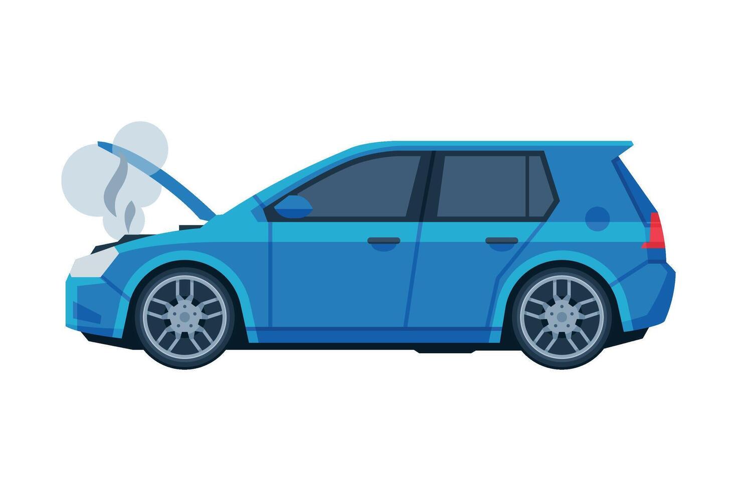 Car with Open Hood with Steam Coming out of the Radiator, Auto Accident Flat Illustration vector