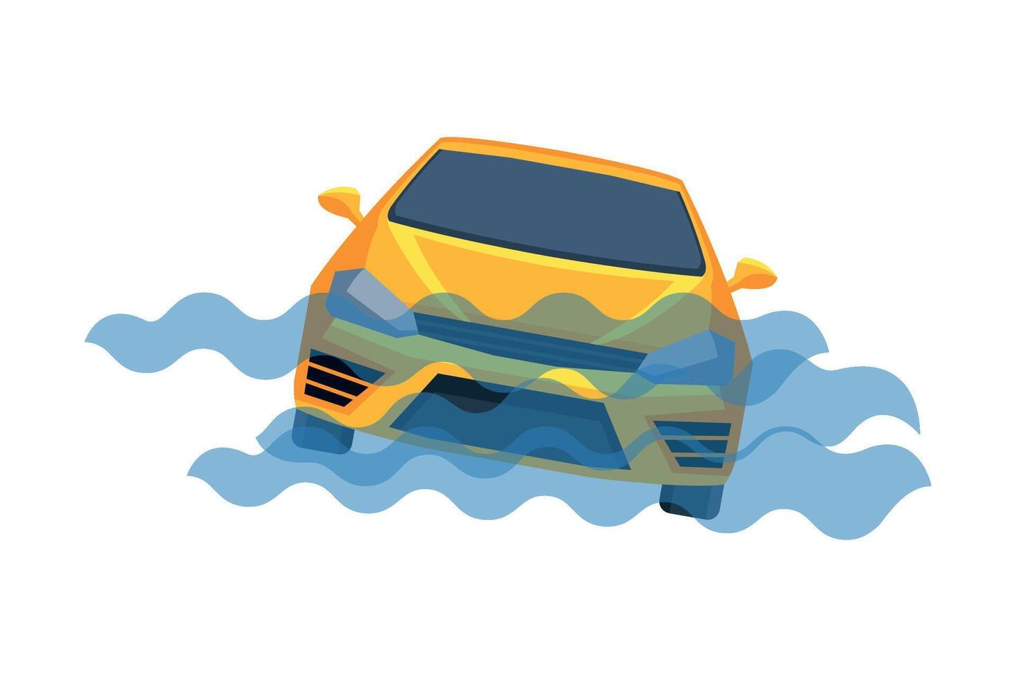 Car Submerging in Water, Auto Accident Flat Illustration vector