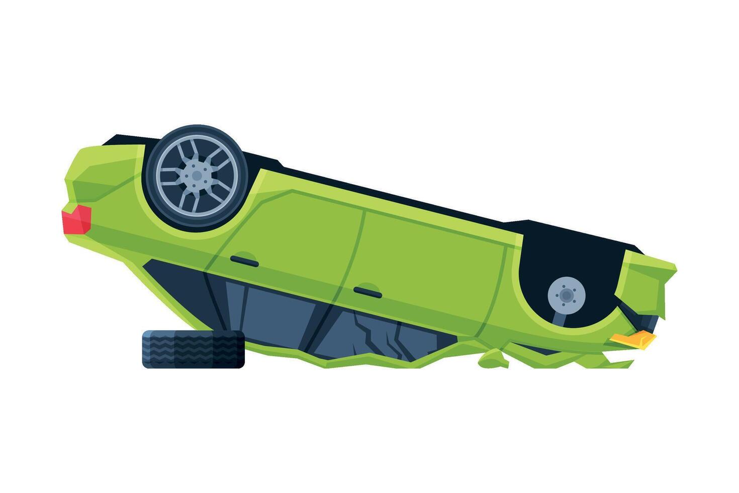 Green Car Lying on its Roof after Crash, Auto Accident Flat Illustration vector