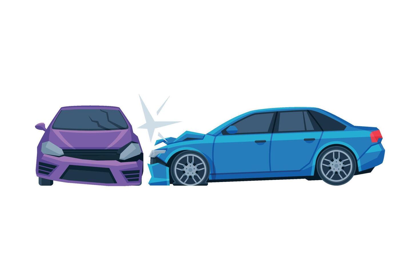 Two Automobiles Collision, Car Crash on Road, Auto Accident Flat Illustration vector