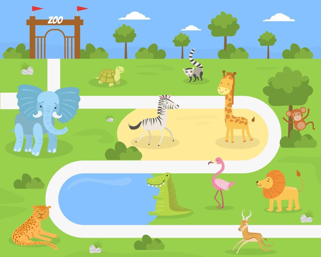 Wild Animals of Savanna and Desert in the Zoo, African Wildlife on Summer Landscape illustration vector