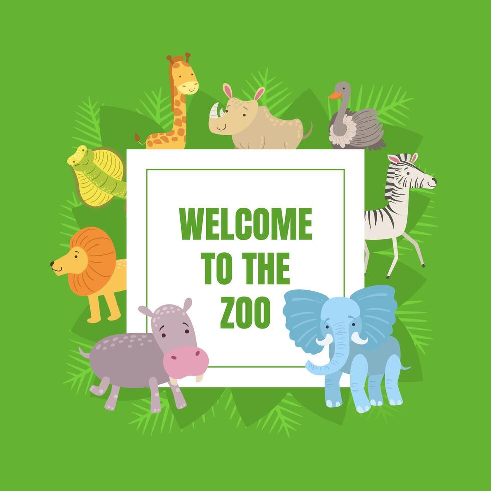 Welcome to the Zoo Banner Template with Cute African Animals illustration vector