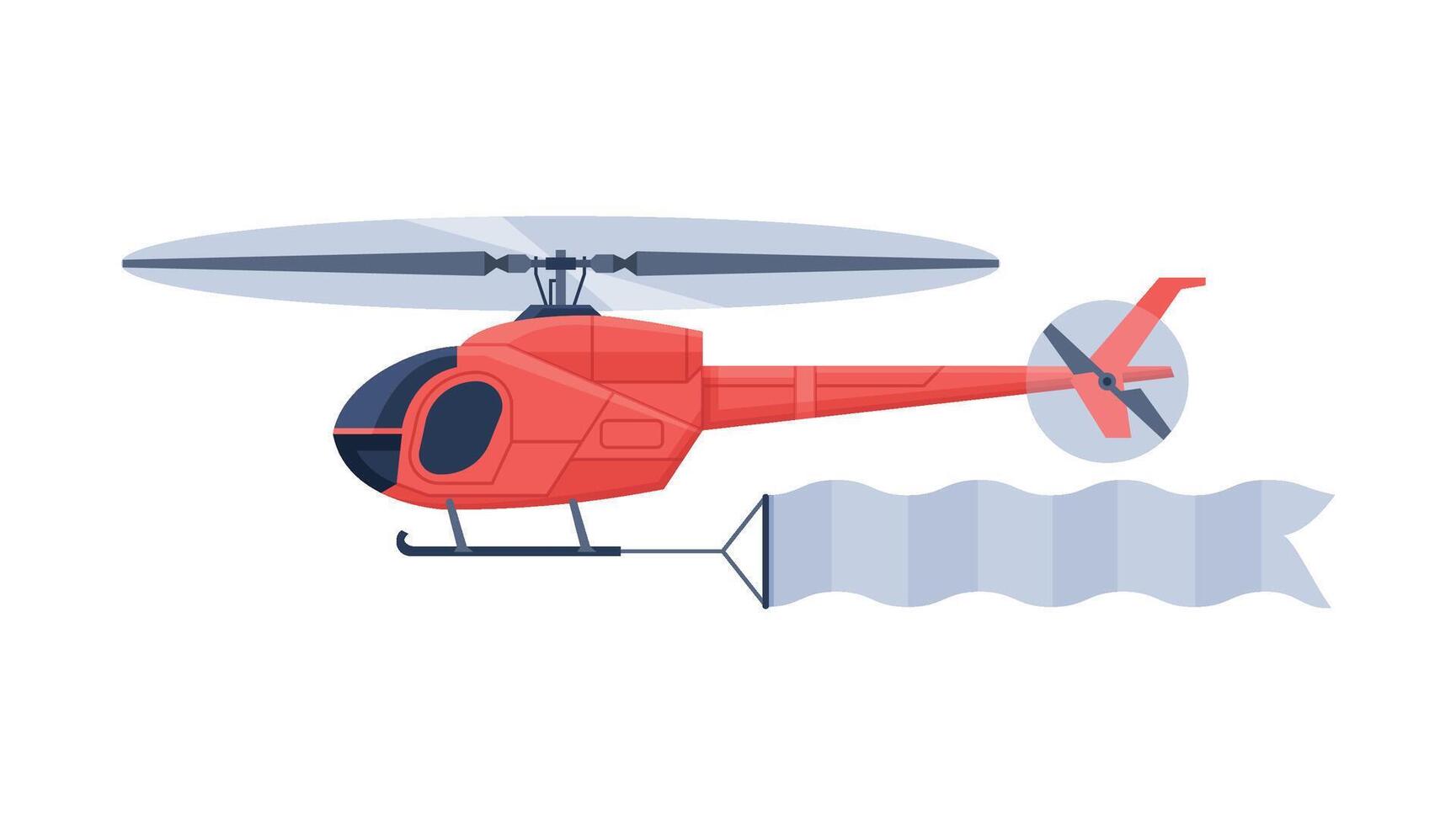 Red Helicopter with Blank Banner Flying in the Sky, Air Vehicle with White Ribbon for Advertising Illustration vector