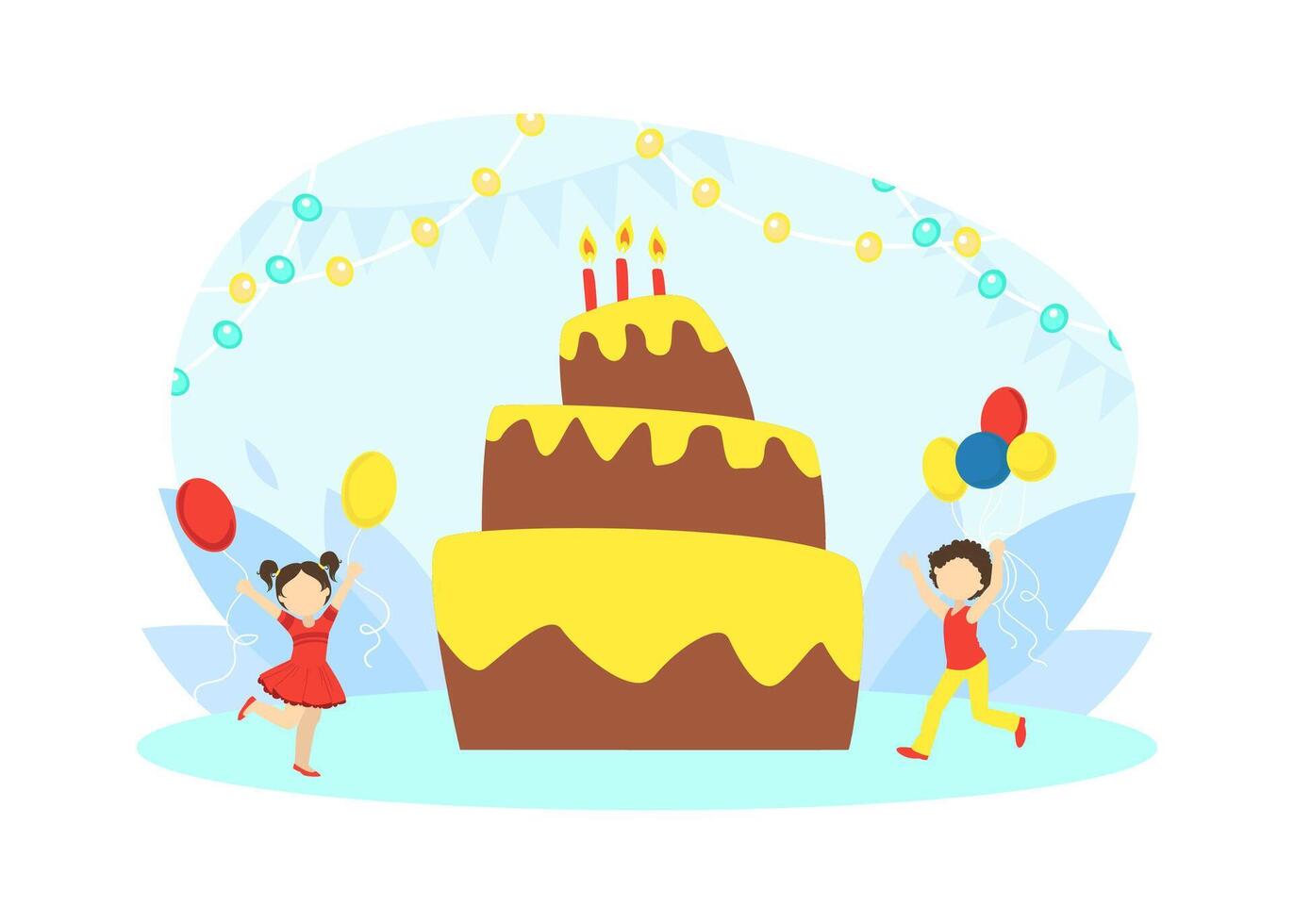 Happy Kids Celebrating Birthday with Huge Cake with Candles Illustration vector