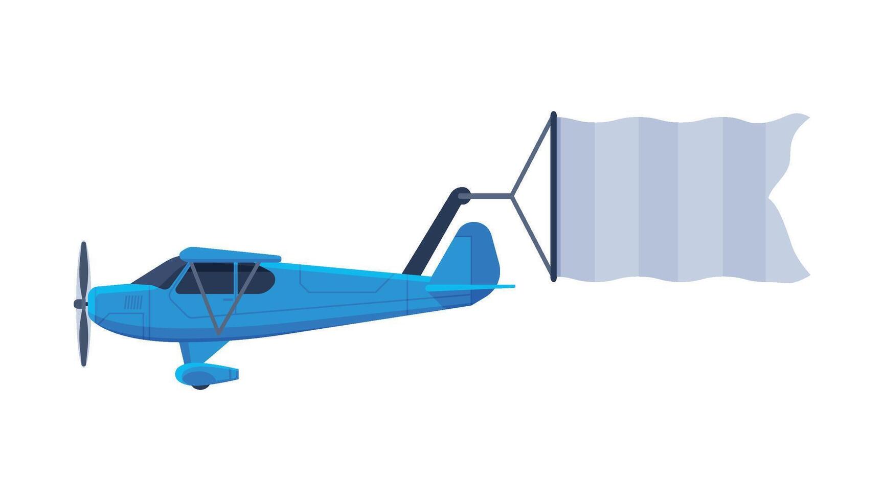 Retro Blue Plane with Blank Banner Flying in the Sky, Air Vehicle with Ribbon for Advertising Flat Illustration vector