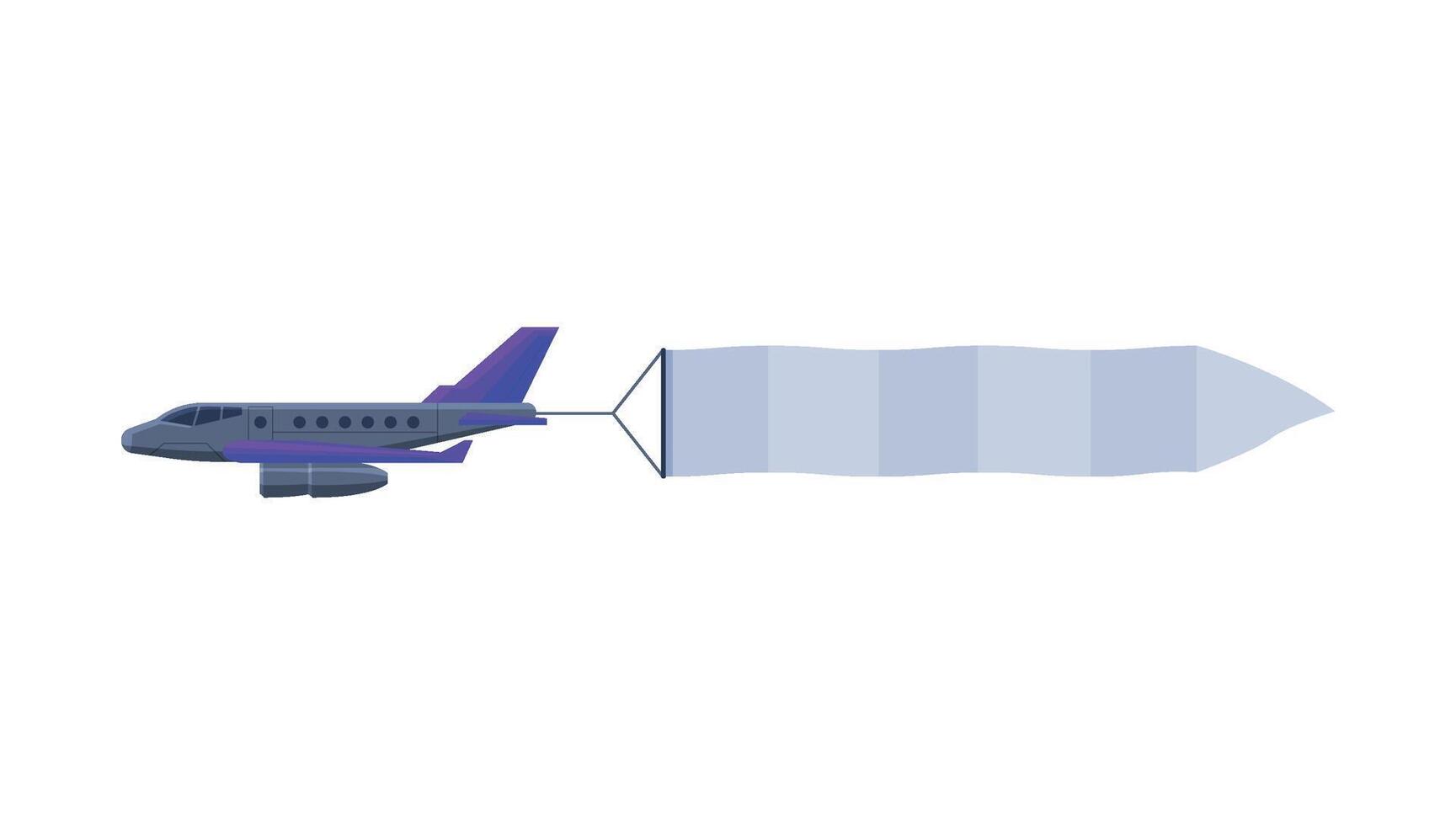 Flying Plane with Blank Banner, Air Vehicle with White Ribbon for Advertising Flat Illustration vector