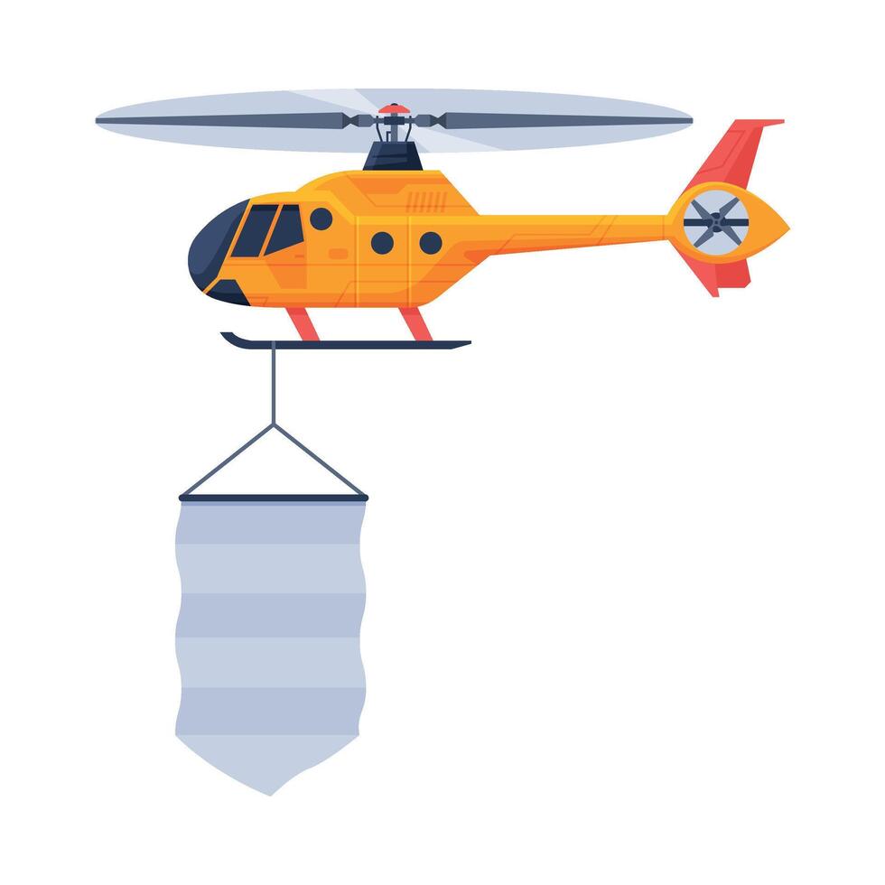 Blue Helicopter with Blank Banner, Air Vehicle Flying with White Flag Flat Illustration vector