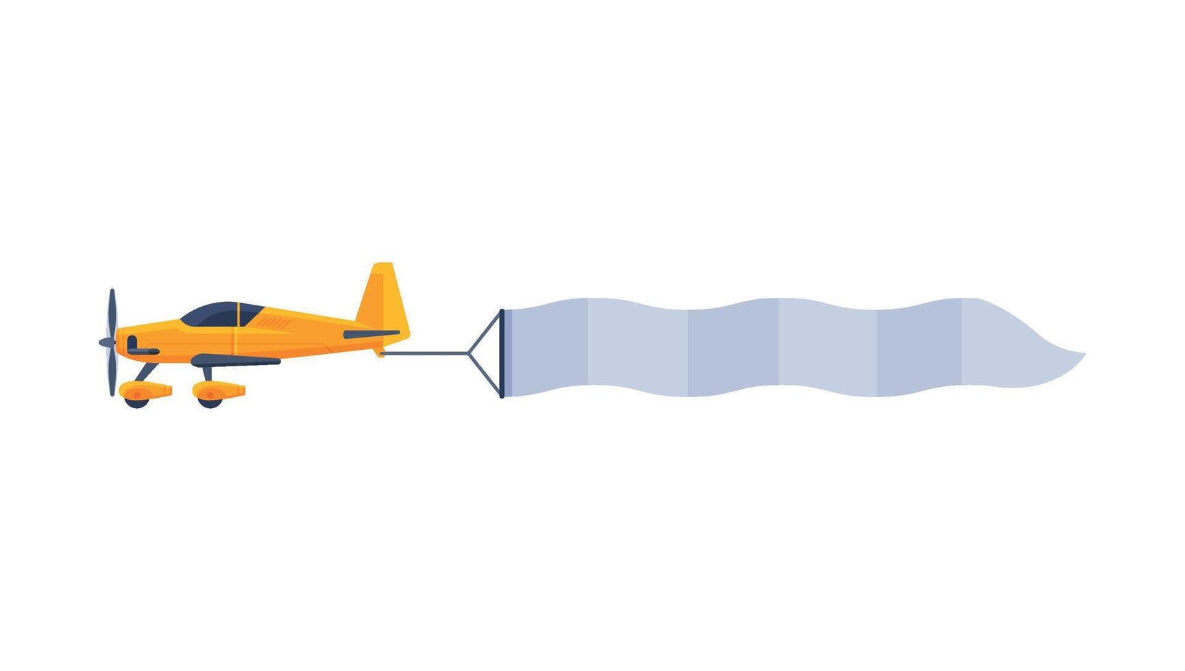 Yellow Plane with Blank Horizontal Banner Flying in the Sky, Retro Air Vehicle with White Ribbon for Advertising Flat Illustration vector