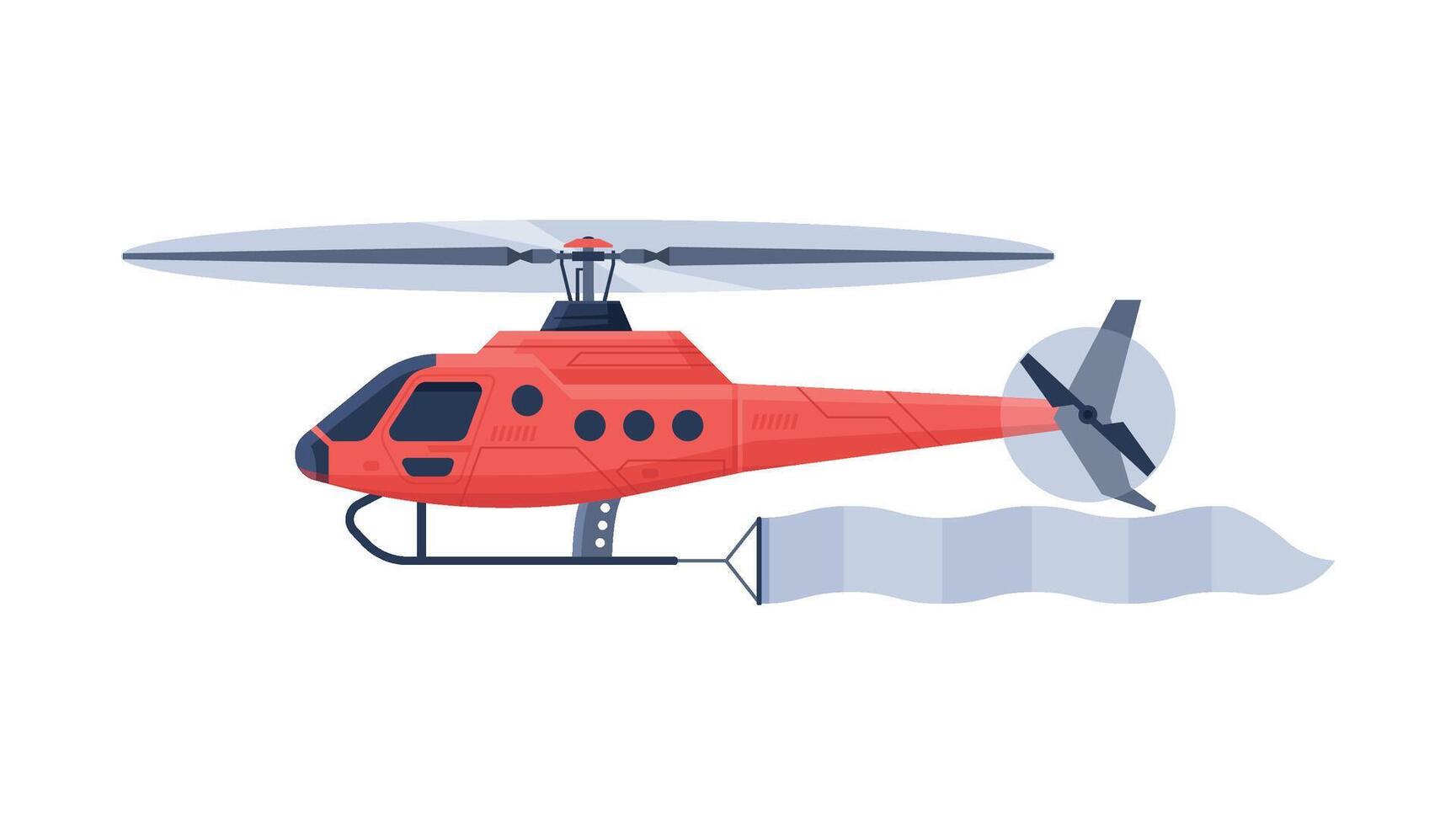 Red Helicopter with Banner Flying in the Sky, Air Vehicle with Ribbon for Advertising Illustration vector