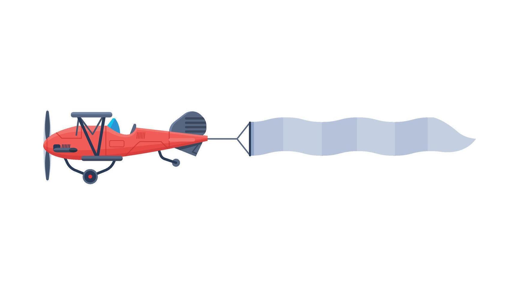 Red Biplane with Blank Horizontal Banner Flying in the Sky, Retro Air Vehicle with White Ribbon for Advertising Flat Illustration vector