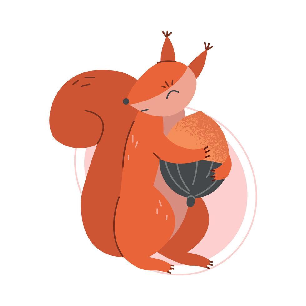 Cartoon Squirrel Holding Acorn with Its Paws Illustration vector