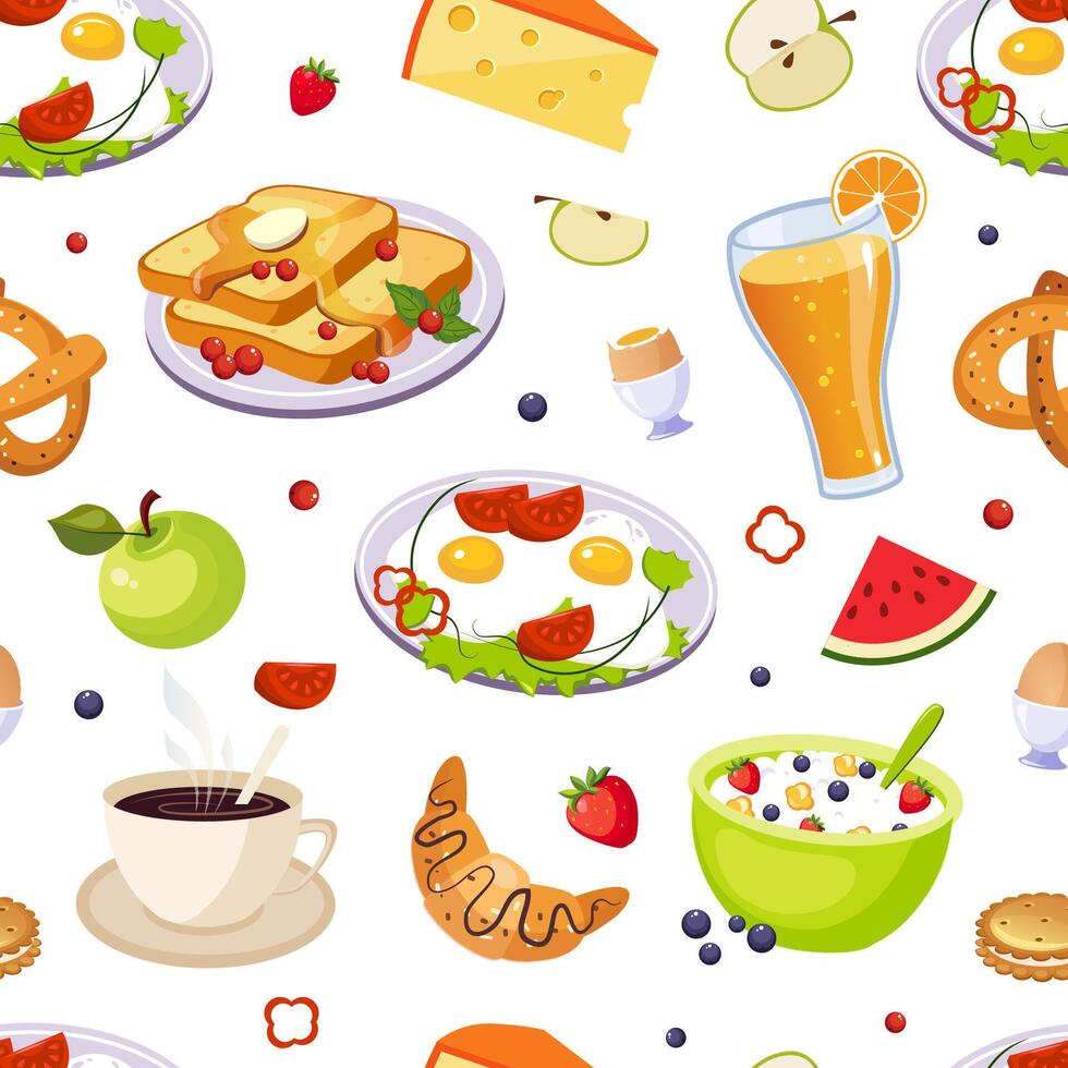 Breakfast Food Seamless Pattern, Design Element Can Be Used for Website, Cooking Book, Restaurant Menu, Wrapping Paper Illustration vector