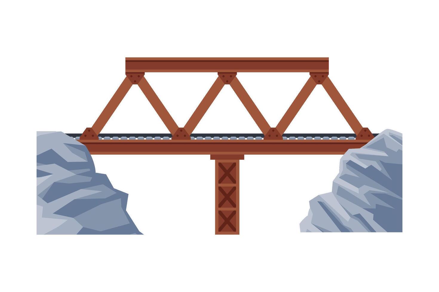 Railroad Iron Bridge, Architectural Design Element, Bridge Construction Flat Illustration vector