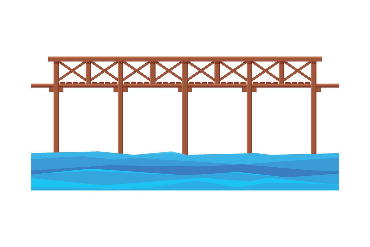 Wooden Bridge, Architectural Design Element, Bridge Construction Flat Illustration vector