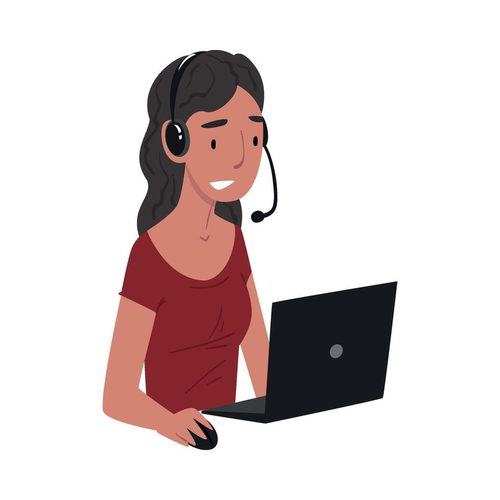 Female Call Center Operator, Online Customer Support Service Assistant with Headset Consulting Client, Help Desk, Online Technical Support Illustration vector