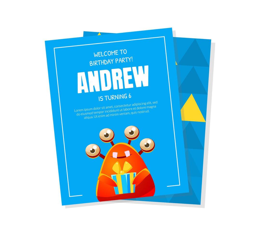 Welcome to Birthday Party Banner Template with Cute Funny Monsters, Party for Kids Invitation Card Illustration vector