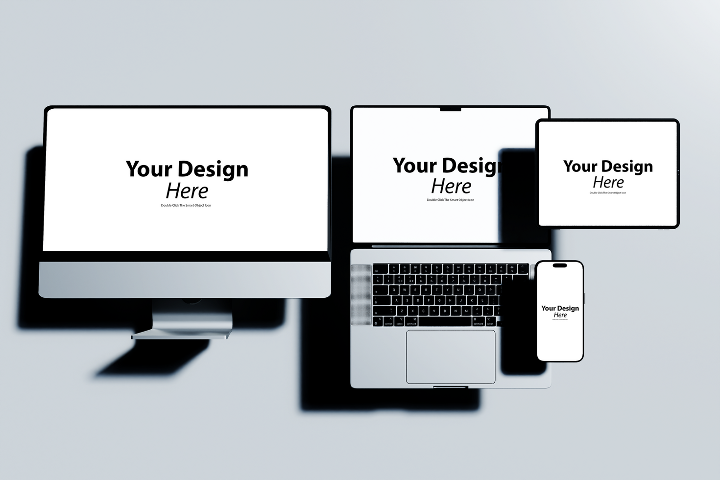 A laptop, phone and tablet mockup on a gray background psd