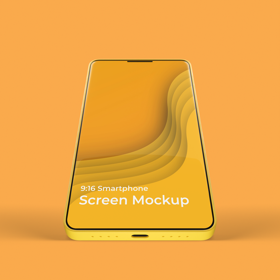 Separated Shadow and Background Perspective View Yellow Smartphone Screen Mockup psd