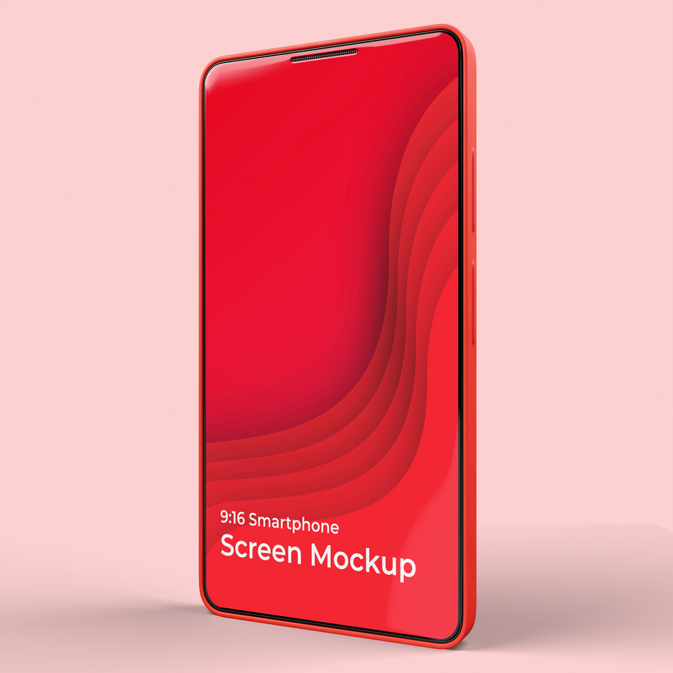 Separated Shadow and Background Red Smartphone Screen Mockup psd